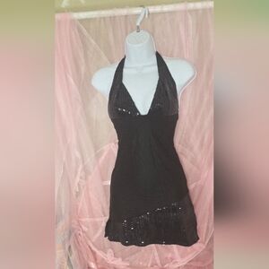 Black Halter Sequin Dress
